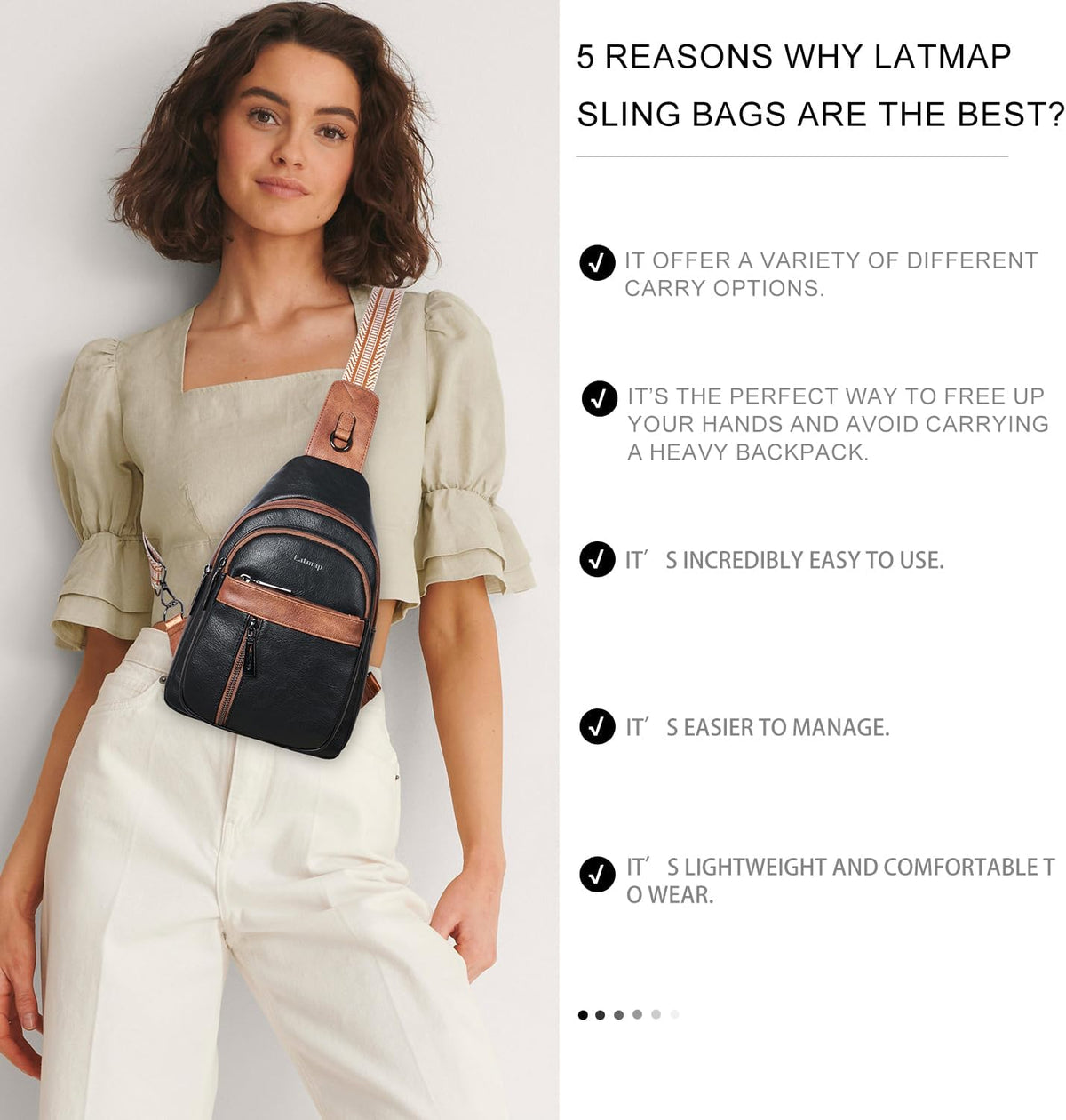 7L Sling Bag For Women Men Backpack Fanny Pack Crossbody Chest Travel Shoulder Belt Bags Purse Handbag PU Leather