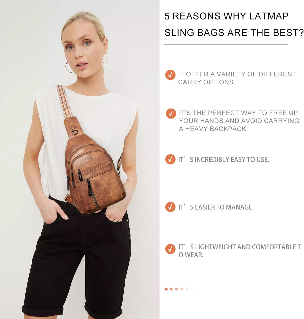 7L Sling Bag For Women Men Backpack Fanny Pack Crossbody Chest Travel Shoulder Belt Bags Purse Handbag PU Leather