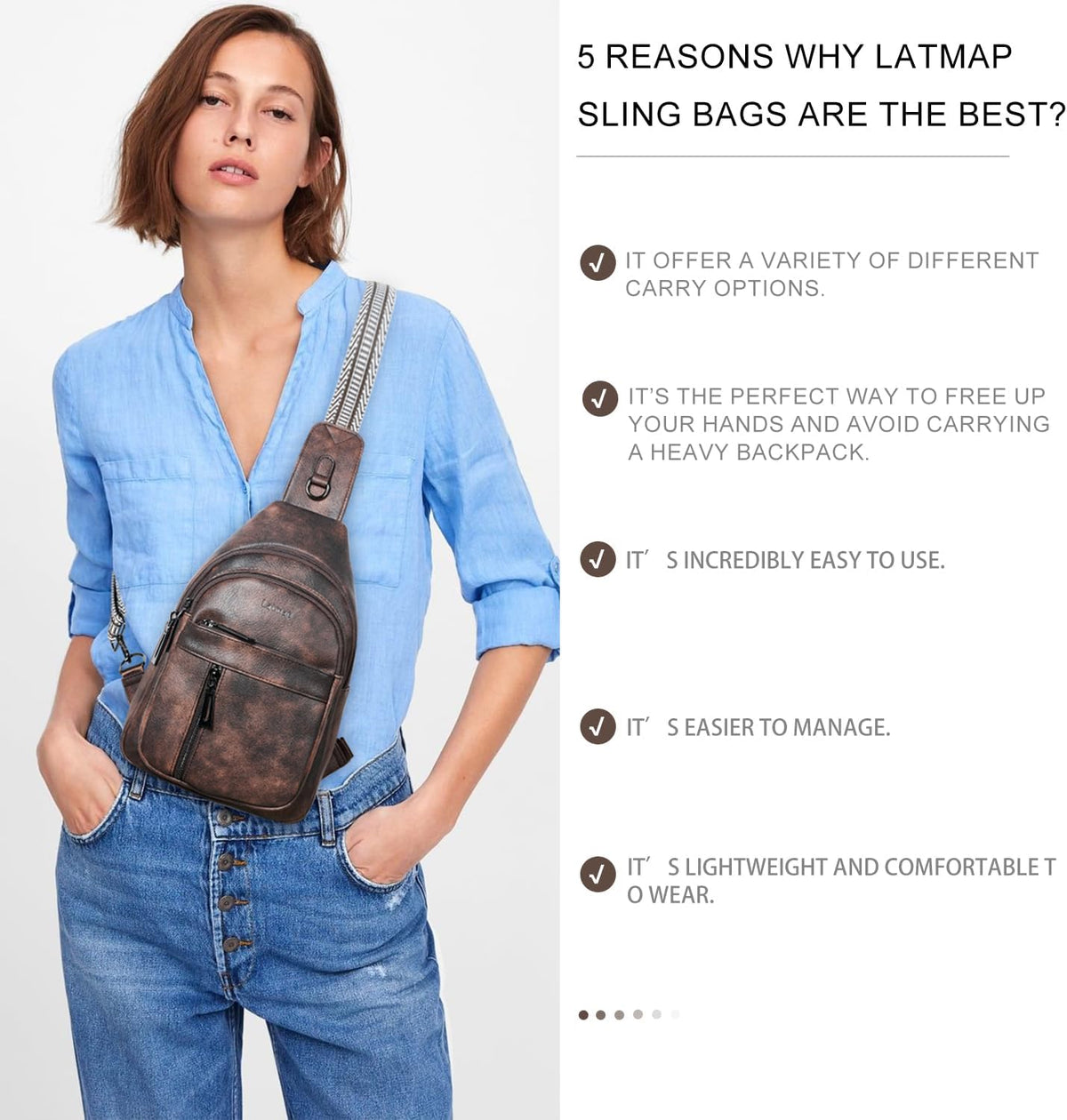 7L Sling Bag For Women Men Backpack Fanny Pack Crossbody Chest Travel Shoulder Belt Bags Purse Handbag PU Leather