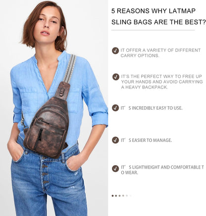 7L Sling Bag For Women Men Backpack Fanny Pack Crossbody Chest Travel Shoulder Belt Bags Purse Handbag PU Leather