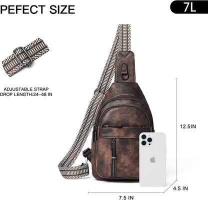 7L Sling Bag For Women Men Backpack Fanny Pack Crossbody Chest Travel Shoulder Belt Bags Purse Handbag PU Leather