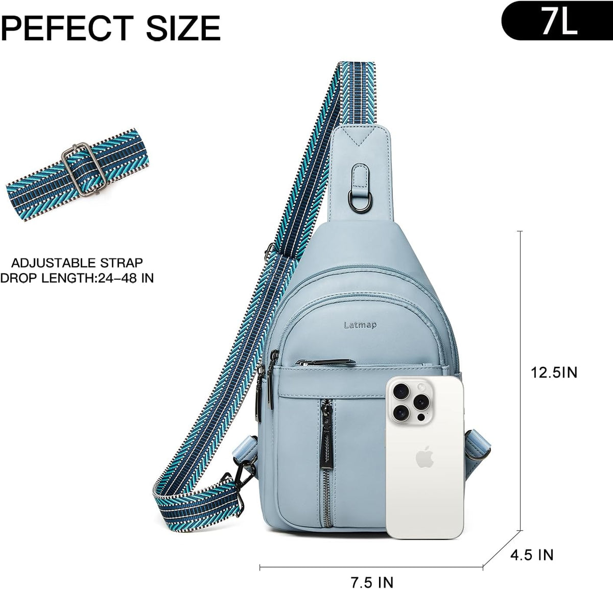 7L Sling Bag For Women Men Backpack Fanny Pack Crossbody Chest Travel Shoulder Belt Bags Purse Handbag PU Leather