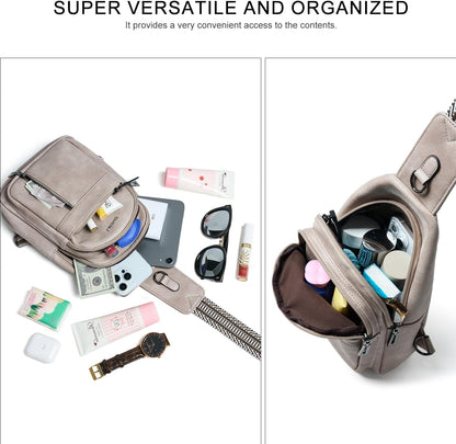 7L Sling Bag For Women Men Backpack Fanny Pack Crossbody Chest Travel Shoulder Belt Bags Purse Handbag PU Leather