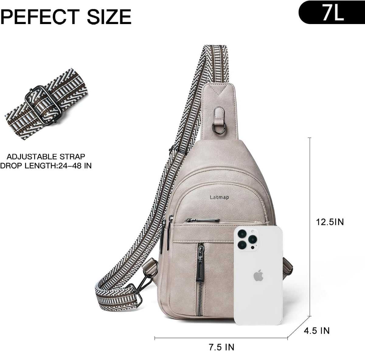 7L Sling Bag For Women Men Backpack Fanny Pack Crossbody Chest Travel Shoulder Belt Bags Purse Handbag PU Leather