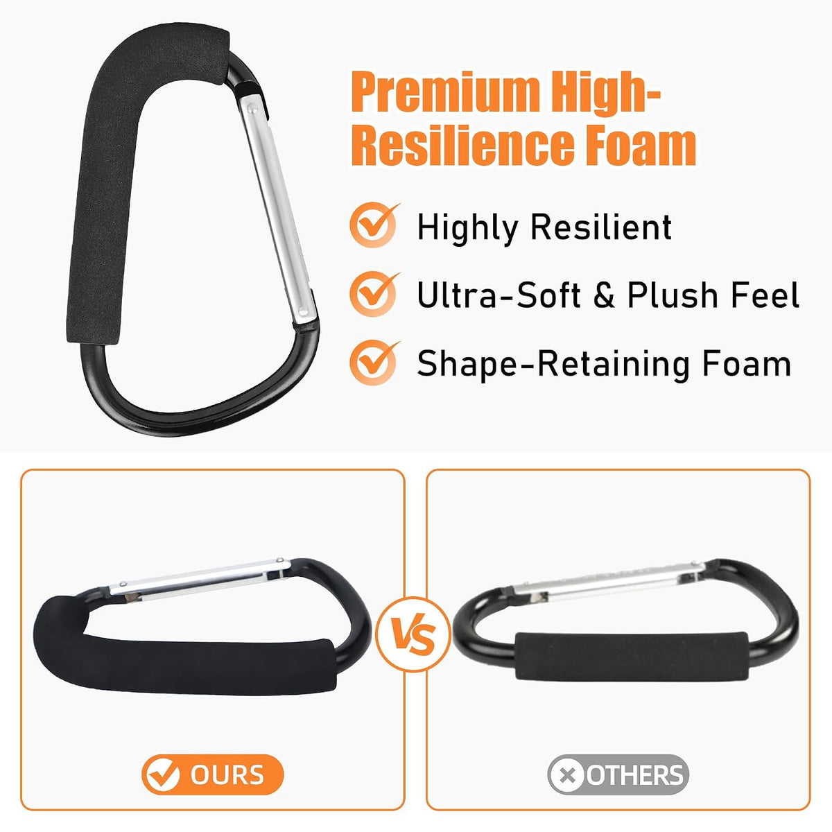 2 Pack Stroller Hooks, 6.3" Universal Stroller Clips, Large Carabiner Clip for Hanging Diaper Bags, Purse Grocery, and Shopping Bags