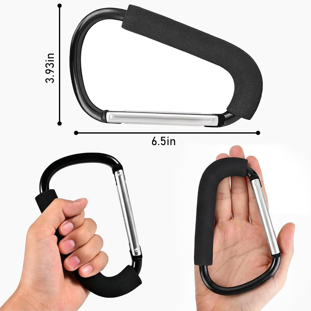 2 Pack Stroller Hooks, 6.3" Universal Stroller Clips, Large Carabiner Clip for Hanging Diaper Bags, Purse Grocery, and Shopping Bags
