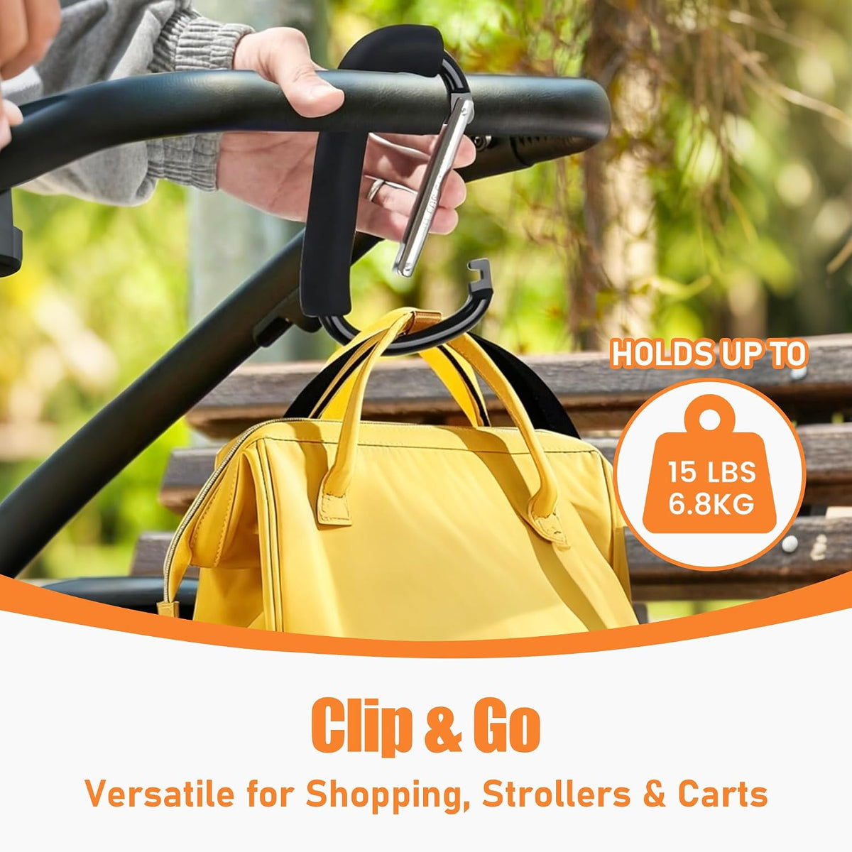 2 Pack Stroller Hooks, 6.3" Universal Stroller Clips, Large Carabiner Clip for Hanging Diaper Bags, Purse Grocery, and Shopping Bags