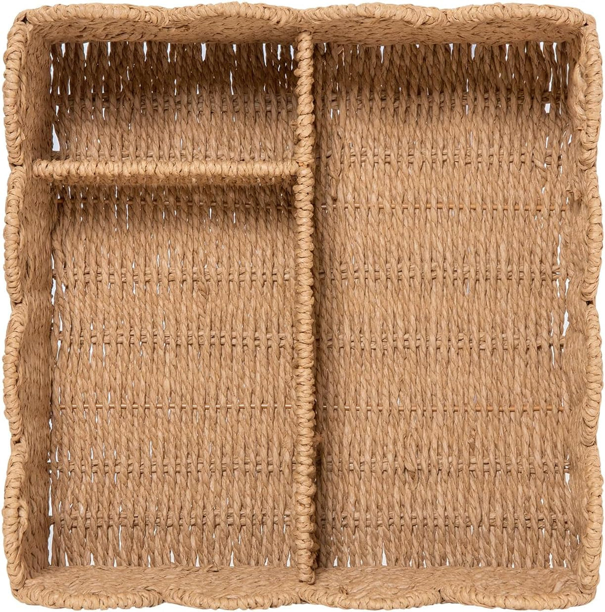 Rattan Divided Scalloped Basket,Wicker Diaper Caddy Scalloped Baske,Woven Natural Basket with 4 Dividers,Suitable for Baby Rooms, Bathrooms, Bedrooms (Rattan)