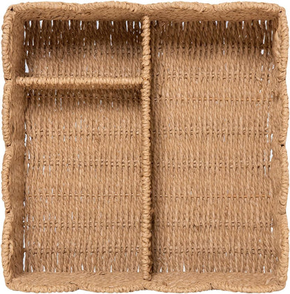 Rattan Divided Scalloped Basket,Wicker Diaper Caddy Scalloped Baske,Woven Natural Basket with 4 Dividers,Suitable for Baby Rooms, Bathrooms, Bedrooms (Rattan)
