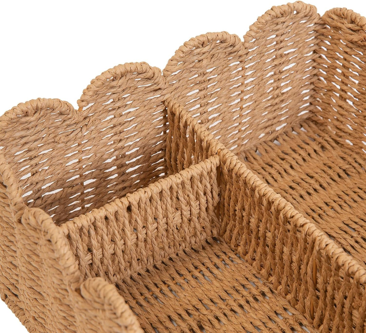 Rattan Divided Scalloped Basket,Wicker Diaper Caddy Scalloped Baske,Woven Natural Basket with 4 Dividers,Suitable for Baby Rooms, Bathrooms, Bedrooms (Rattan)