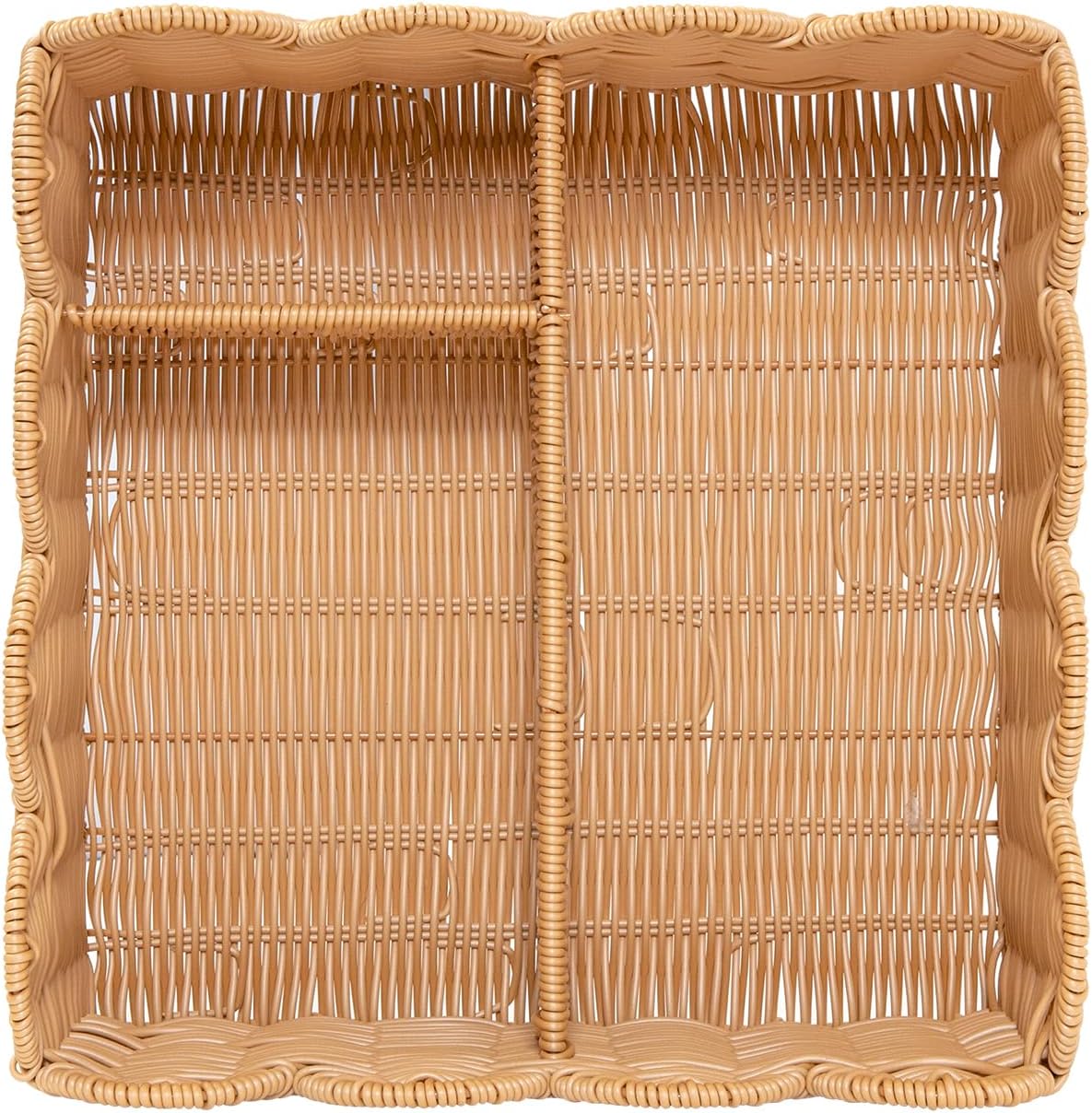 Rattan Divided Scalloped Basket,Wicker Diaper Caddy Scalloped Baske,Woven Natural Basket with 4 Dividers,Suitable for Baby Rooms, Bathrooms, Bedrooms (Rattan)