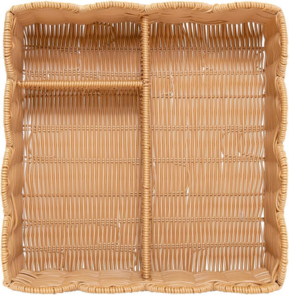 Rattan Divided Scalloped Basket,Wicker Diaper Caddy Scalloped Baske,Woven Natural Basket with 4 Dividers,Suitable for Baby Rooms, Bathrooms, Bedrooms (Rattan)