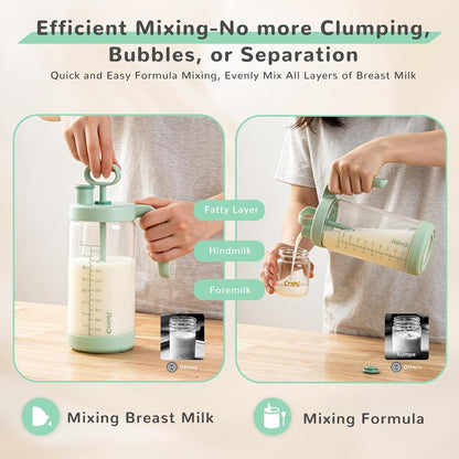 Glass Formula Mixing Pitcher with Easy-Blend Handle Lid, 32oz Leakproof Breast Milk Pitcher with Silicone Protective Sleeve, Designed for the Pitcher Method Breastmilk, BPA Free, Green