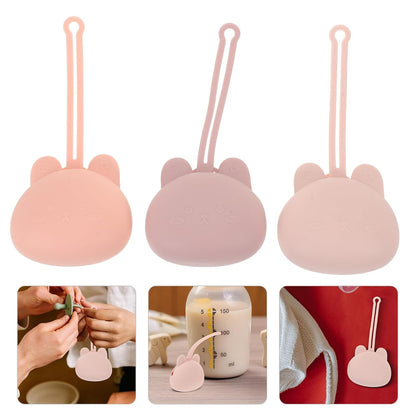 Silicone Pacifier Holder Case Portable Pacifier Storage Container for Babies Travel Soother Organizer 3pcs Set in Light Pink, Watermelon Pink, and Purple