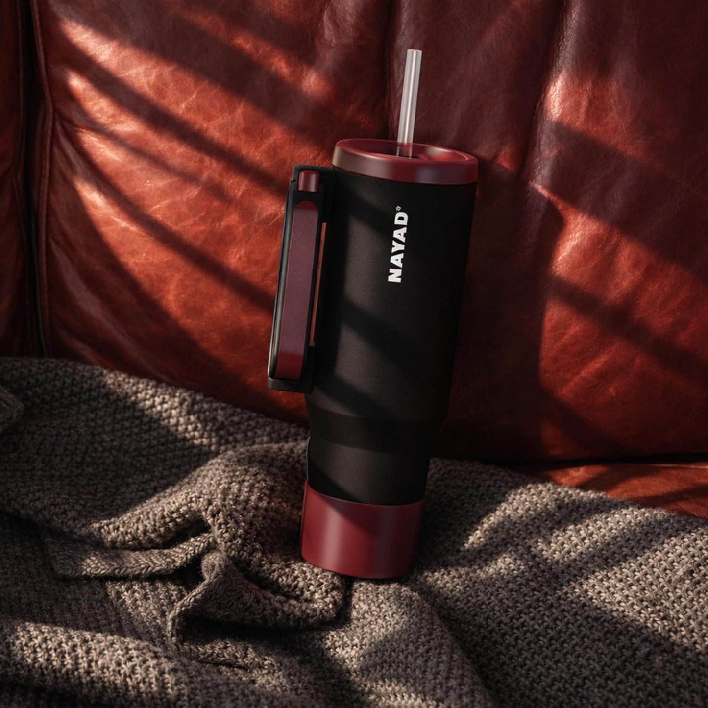 40oz Travel Tumbler with Foldable Handle and Straw 2-Position Lid | Insulated Stainless Steel Cup, Dual Straw-Sip Lid, Folding Handle, Cup Holder Compatible for Travel| BPA-Free （Coral Pink）