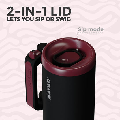 40oz Travel Tumbler with Foldable Handle and Straw 2-Position Lid | Insulated Stainless Steel Cup, Dual Straw-Sip Lid, Folding Handle, Cup Holder Compatible for Travel| BPA-Free （Coral Pink）