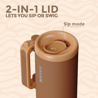 40oz Travel Tumbler with Foldable Handle and Straw 2-Position Lid | Insulated Stainless Steel Cup, Dual Straw-Sip Lid, Folding Handle, Cup Holder Compatible for Travel| BPA-Free （Coral Pink）
