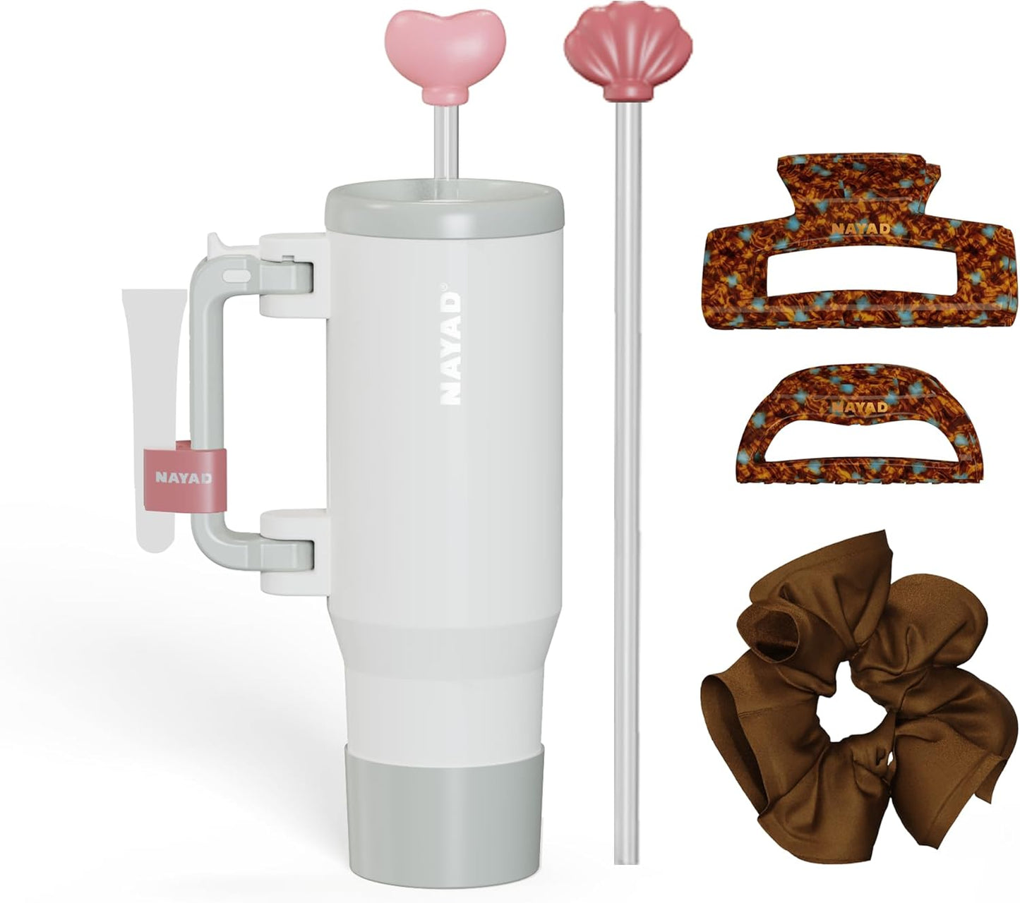 40oz Travel Tumbler with Foldable Handle and Straw 2-Position Lid | Insulated Stainless Steel Cup, Dual Straw-Sip Lid, Folding Handle, Cup Holder Compatible for Travel| BPA-Free （Coral Pink）