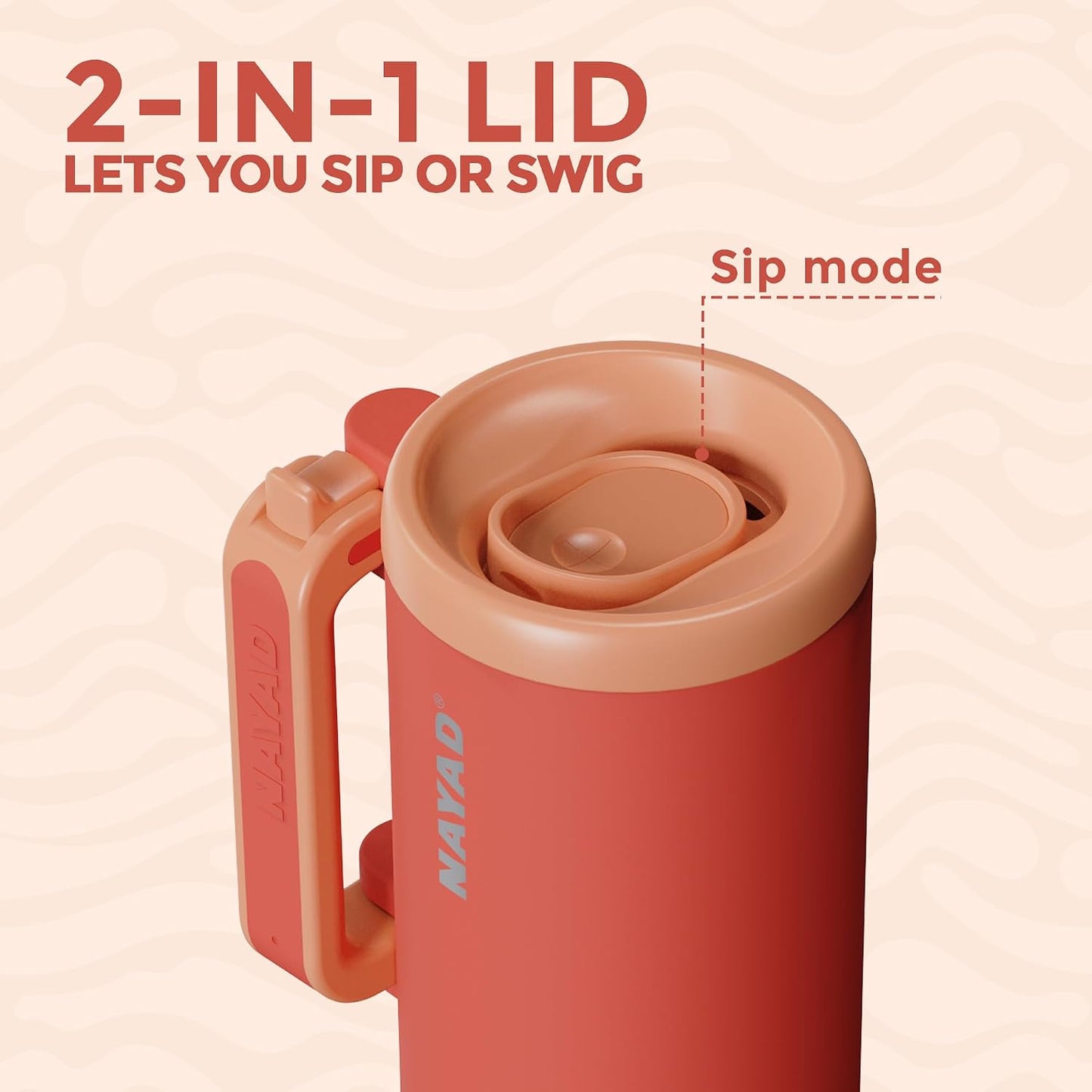 40oz Travel Tumbler with Foldable Handle and Straw 2-Position Lid | Insulated Stainless Steel Cup, Dual Straw-Sip Lid, Folding Handle, Cup Holder Compatible for Travel| BPA-Free （Coral Pink）
