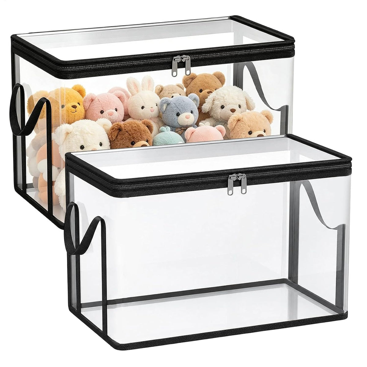 2-Pack Toy Storage Bags with Zippers & Handle PVC 38x24x32cm Reusable Clear Waterproof Organizer Storage Toy Storages Organizer Box for Board Games, Puzzles, Building Blocks & Travel