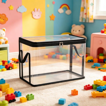 2-Pack Toy Storage Bags with Zippers & Handle PVC 38x24x32cm Reusable Clear Waterproof Organizer Storage Toy Storages Organizer Box for Board Games, Puzzles, Building Blocks & Travel