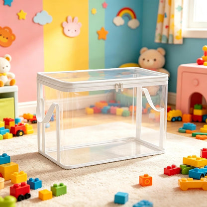 2-Pack Toy Storage Bags with Zippers & Handle PVC 38x24x32cm Reusable Clear Waterproof Organizer Storage Toy Storages Organizer Box for Board Games, Puzzles, Building Blocks & Travel
