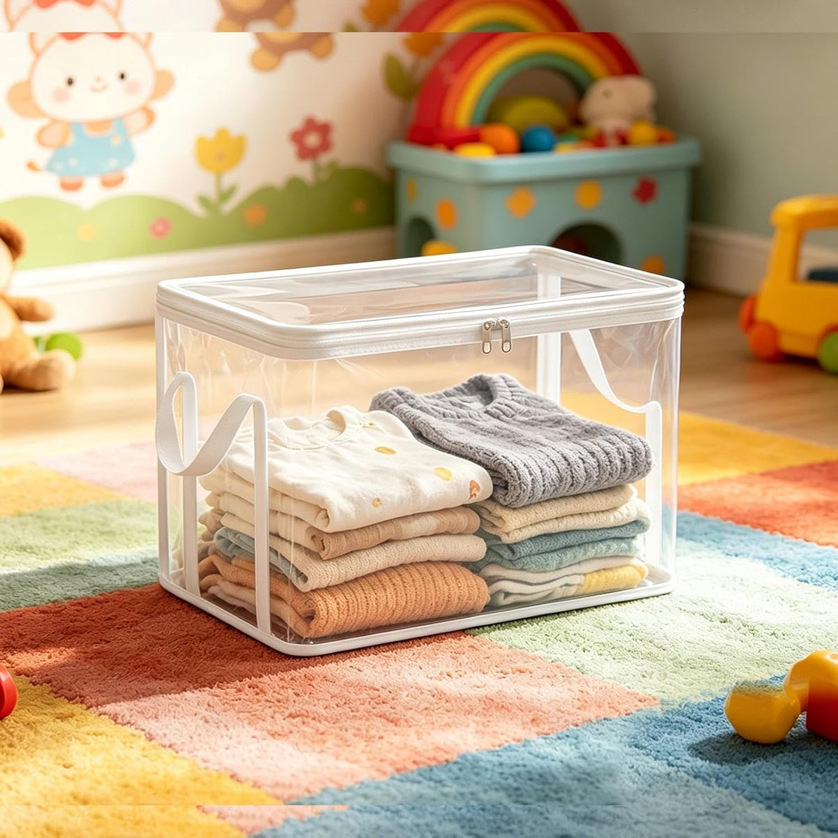2-Pack Toy Storage Bags with Zippers & Handle PVC 38x24x32cm Reusable Clear Waterproof Organizer Storage Toy Storages Organizer Box for Board Games, Puzzles, Building Blocks & Travel