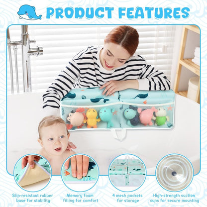 Baby Bath Kneeler and Elbow Rest Pad Set,1.5" Thick Baby Bath Kneeler Pads with Toys Organizer, Pads to Support The Arm, Essentials, Ideal Kneeling Pad for Bathing（Pink）