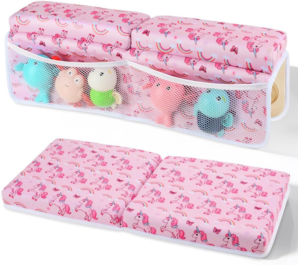Baby Bath Kneeler and Elbow Rest Pad Set,1.5" Thick Baby Bath Kneeler Pads with Toys Organizer, Pads to Support The Arm, Essentials, Ideal Kneeling Pad for Bathing（Pink）