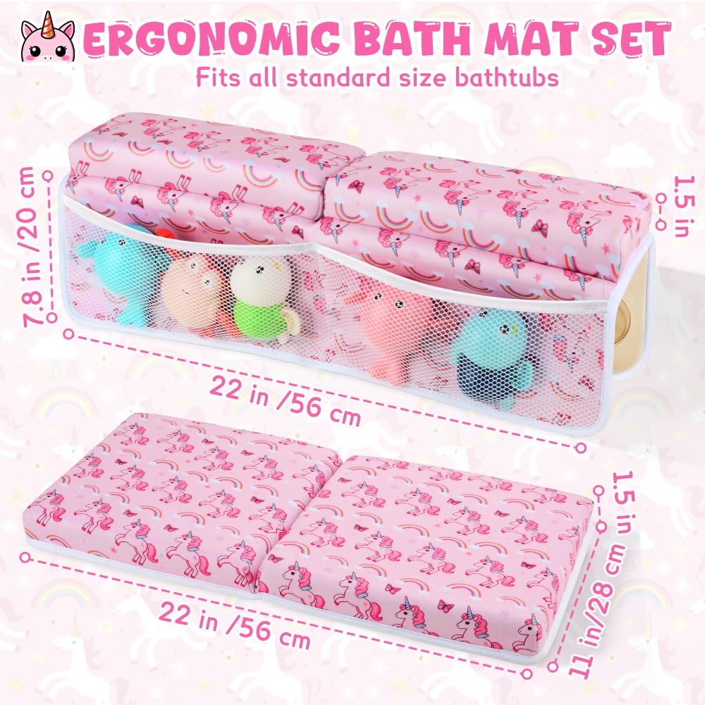 Baby Bath Kneeler and Elbow Rest Pad Set,1.5" Thick Baby Bath Kneeler Pads with Toys Organizer, Pads to Support The Arm, Essentials, Ideal Kneeling Pad for Bathing（Pink）