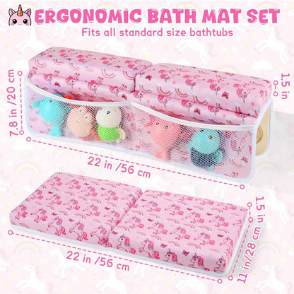 Baby Bath Kneeler and Elbow Rest Pad Set,1.5" Thick Baby Bath Kneeler Pads with Toys Organizer, Pads to Support The Arm, Essentials, Ideal Kneeling Pad for Bathing（Pink）