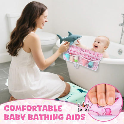 Baby Bath Kneeler and Elbow Rest Pad Set,1.5" Thick Baby Bath Kneeler Pads with Toys Organizer, Pads to Support The Arm, Essentials, Ideal Kneeling Pad for Bathing（Pink）