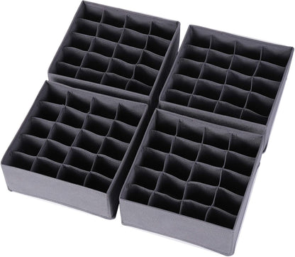 Set of 4 Foldable Cloth Storage Box Closet Dresser Drawer Organizer Fabric Baskets Bins Containers Divider for Clothes Underwear Socks Lingerie Clothing, Grey 40-0000