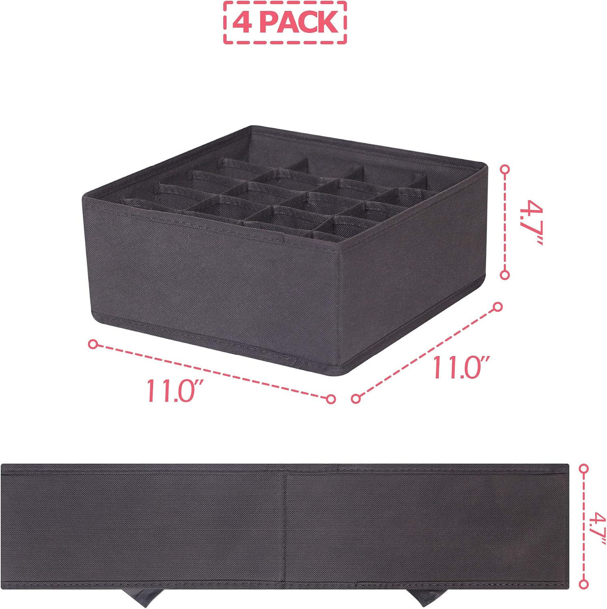 Set of 4 Foldable Cloth Storage Box Closet Dresser Drawer Organizer Fabric Baskets Bins Containers Divider for Clothes Underwear Socks Lingerie Clothing, Grey 40-0000