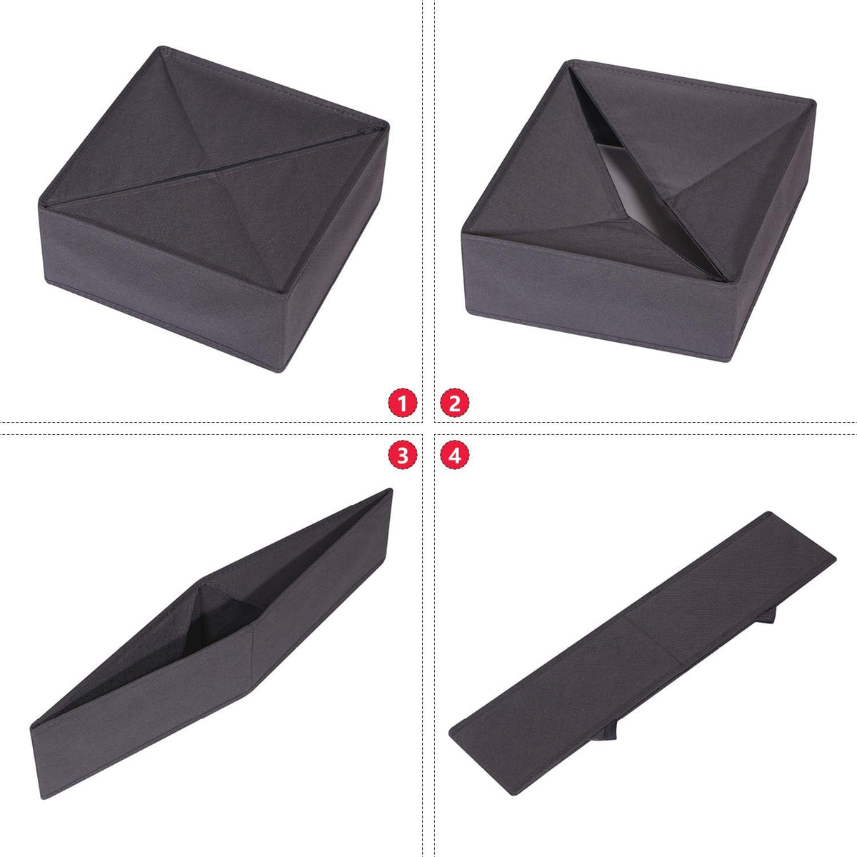 Set of 4 Foldable Cloth Storage Box Closet Dresser Drawer Organizer Fabric Baskets Bins Containers Divider for Clothes Underwear Socks Lingerie Clothing, Grey 40-0000