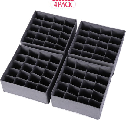 Set of 4 Foldable Cloth Storage Box Closet Dresser Drawer Organizer Fabric Baskets Bins Containers Divider for Clothes Underwear Socks Lingerie Clothing, Grey 40-0000