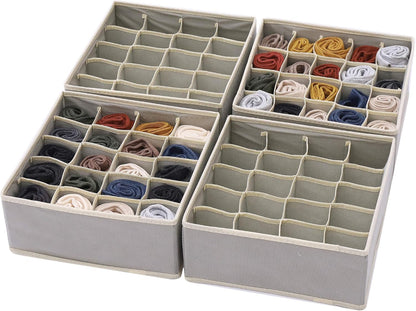 Set of 4 Foldable Cloth Storage Box Closet Dresser Drawer Organizer Fabric Baskets Bins Containers Divider for Clothes Underwear Socks Lingerie Clothing, Grey 40-0000