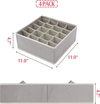 Set of 4 Foldable Cloth Storage Box Closet Dresser Drawer Organizer Fabric Baskets Bins Containers Divider for Clothes Underwear Socks Lingerie Clothing, Grey 40-0000