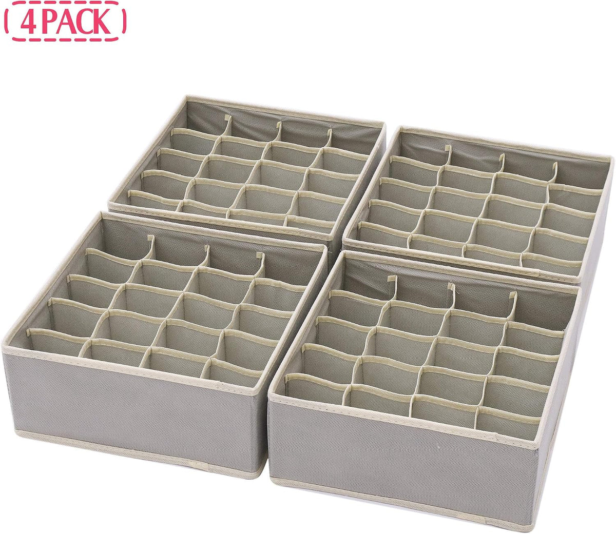 Set of 4 Foldable Cloth Storage Box Closet Dresser Drawer Organizer Fabric Baskets Bins Containers Divider for Clothes Underwear Socks Lingerie Clothing, Grey 40-0000