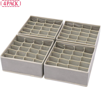 Set of 4 Foldable Cloth Storage Box Closet Dresser Drawer Organizer Fabric Baskets Bins Containers Divider for Clothes Underwear Socks Lingerie Clothing, Grey 40-0000