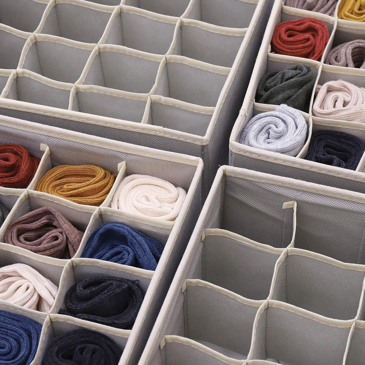 Set of 4 Foldable Cloth Storage Box Closet Dresser Drawer Organizer Fabric Baskets Bins Containers Divider for Clothes Underwear Socks Lingerie Clothing, Grey 40-0000