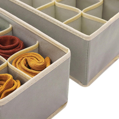 Set of 4 Foldable Cloth Storage Box Closet Dresser Drawer Organizer Fabric Baskets Bins Containers Divider for Clothes Underwear Socks Lingerie Clothing, Grey 40-0000