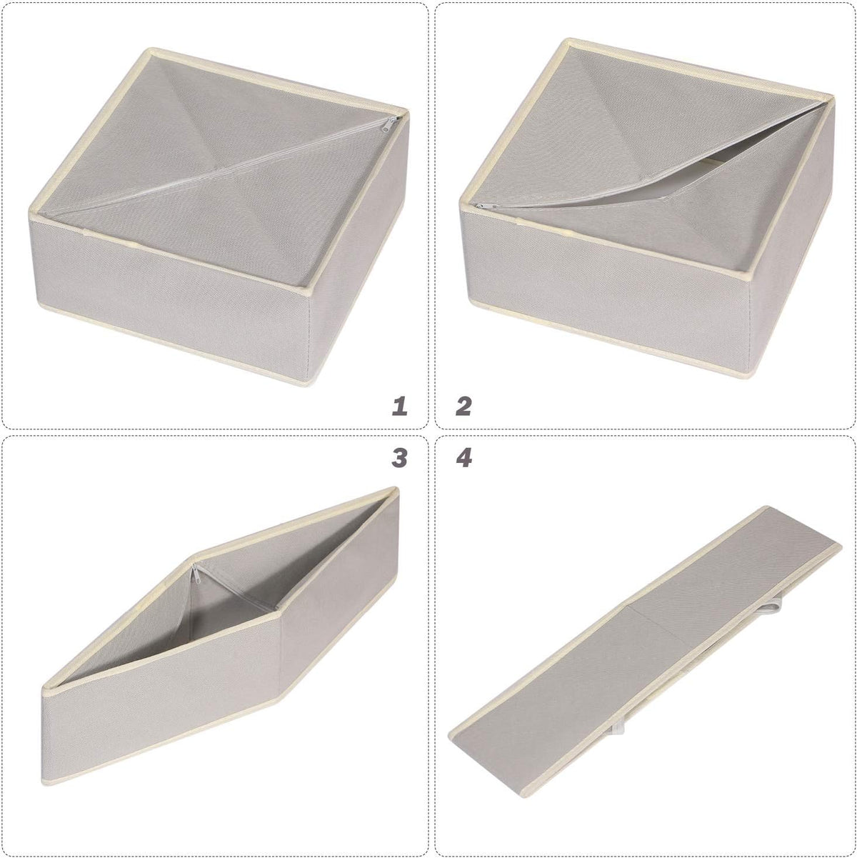 Set of 4 Foldable Cloth Storage Box Closet Dresser Drawer Organizer Fabric Baskets Bins Containers Divider for Clothes Underwear Socks Lingerie Clothing, Grey 40-0000