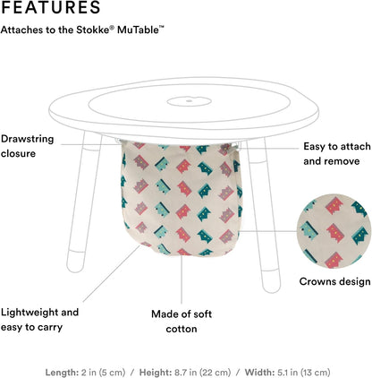 MuTable Cotton Bag, Crowns - Toy Storage Bag for Small to Medium-Sized Toys - Made of Soft Cotton - Lightweight, Easy to Carry
