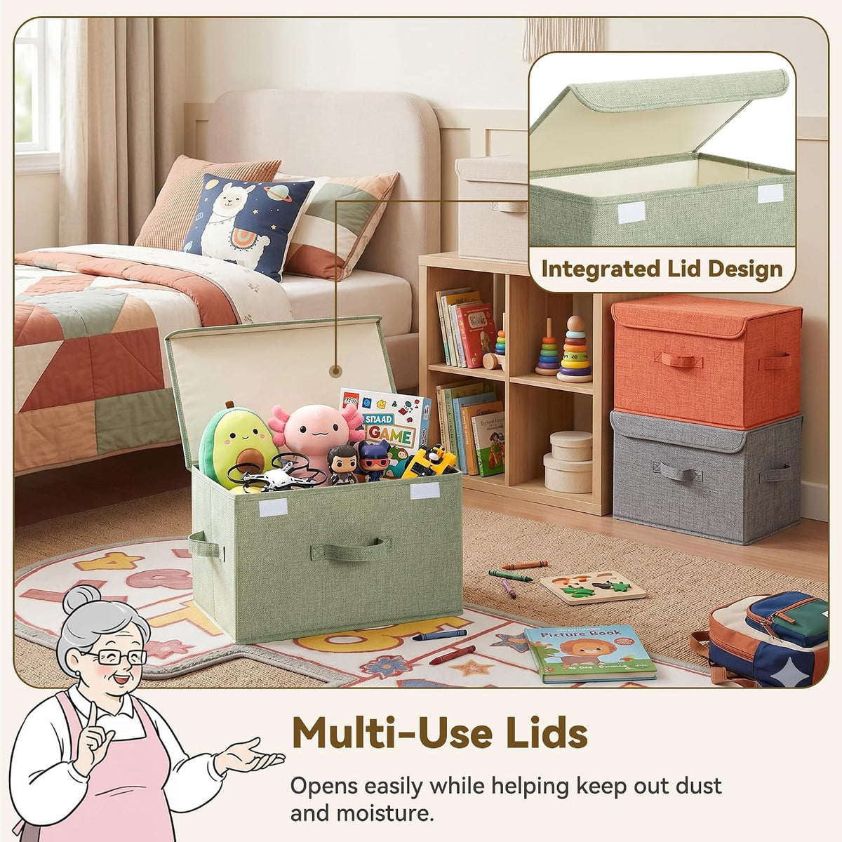 Memory Keepsake Storage Box, Fabric Storage Bins with Lids