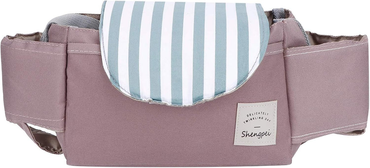 Universal Baby Stroller Organizer Bag, Oxford Cloth Storage Pouch with Cup Holders, 11.8x5.1x7.5 inches (Mint Stripes)