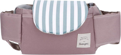 Universal Baby Stroller Organizer Bag, Oxford Cloth Storage Pouch with Cup Holders, 11.8x5.1x7.5 inches (Mint Stripes)