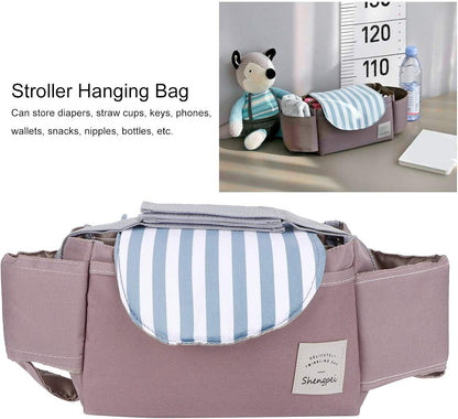 Universal Baby Stroller Organizer Bag, Oxford Cloth Storage Pouch with Cup Holders, 11.8x5.1x7.5 inches (Mint Stripes)