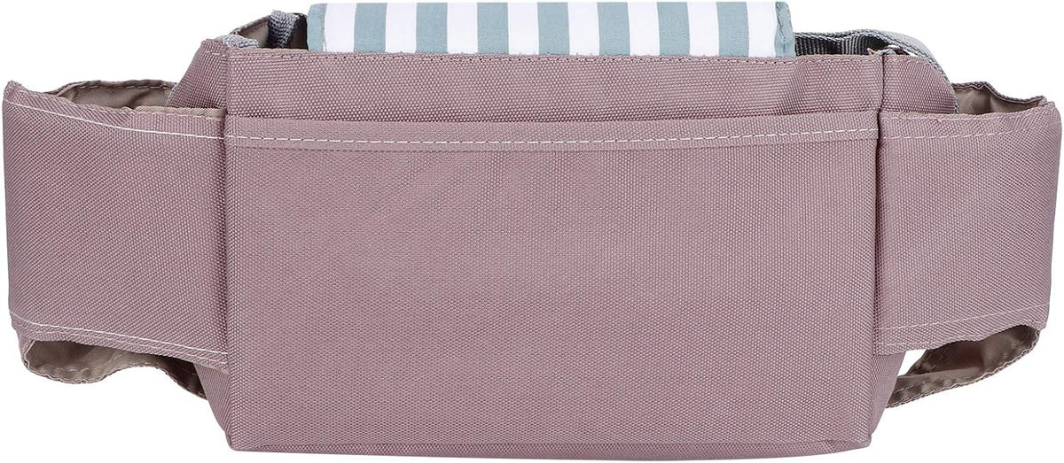 Universal Baby Stroller Organizer Bag, Oxford Cloth Storage Pouch with Cup Holders, 11.8x5.1x7.5 inches (Mint Stripes)