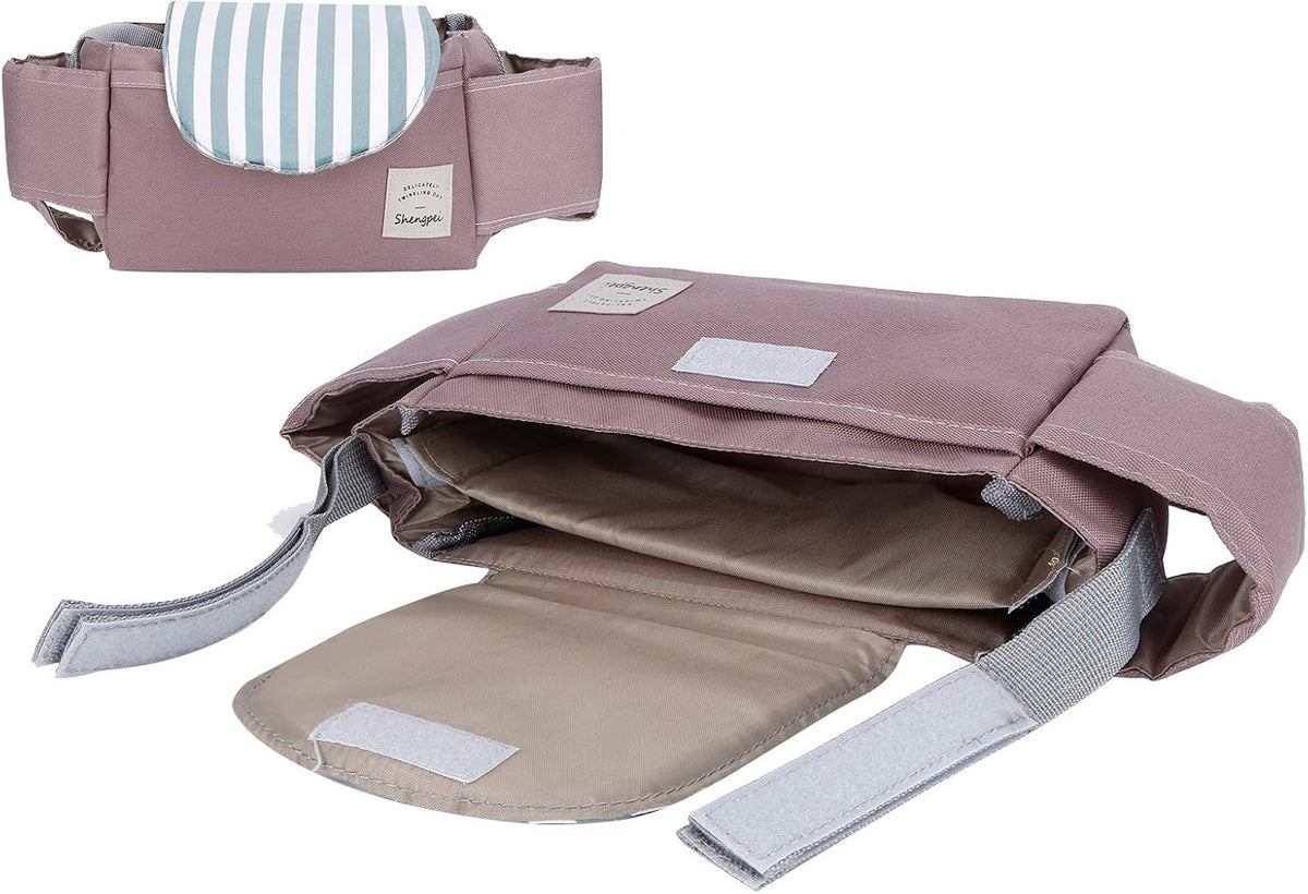 Universal Baby Stroller Organizer Bag, Oxford Cloth Storage Pouch with Cup Holders, 11.8x5.1x7.5 inches (Mint Stripes)